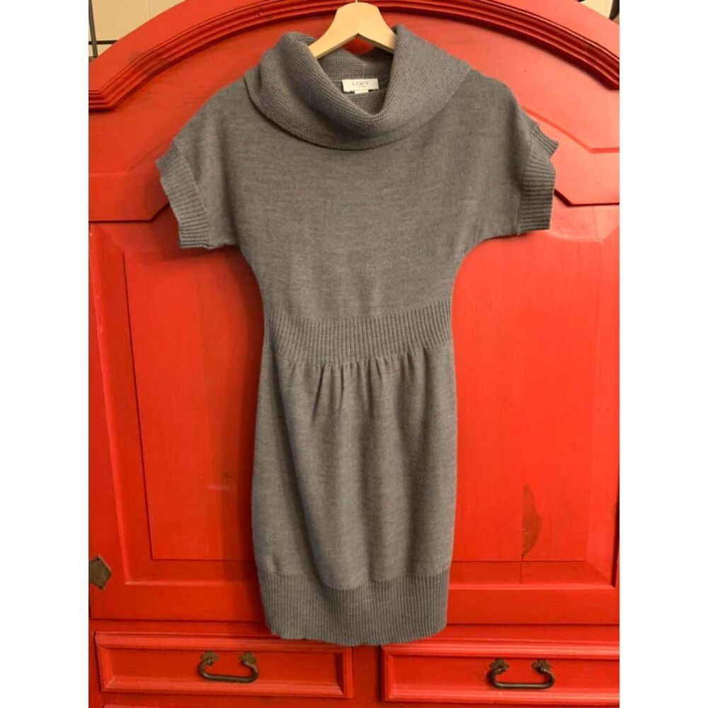 Anne Taylor Loft XSP Extra Small Petite Gray Cowl Neck Sweater Dress Grey EUC